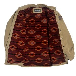 Eddie Bauer Fleece Lined Shirt Jacket Khaki Snap Front Outdoor Mens XL